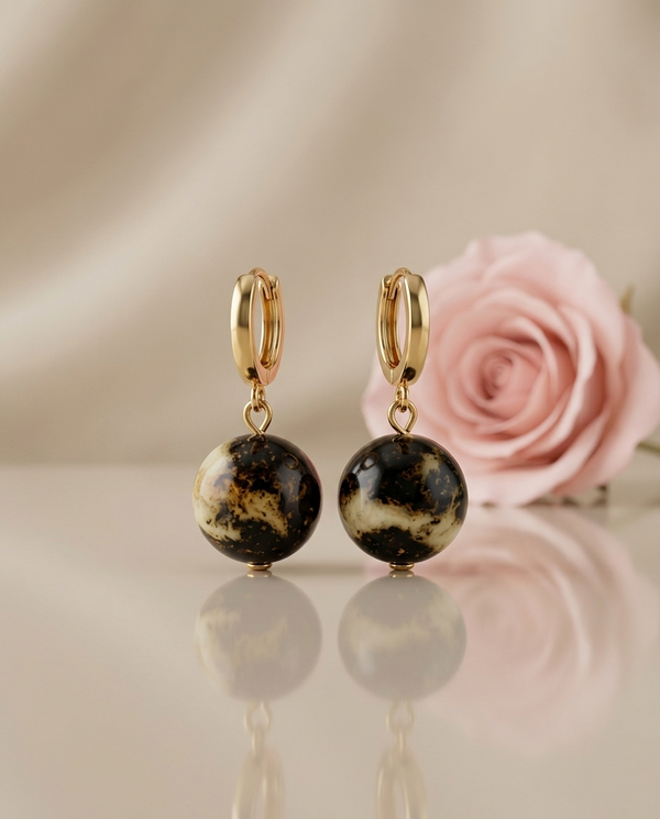 Amber earrings, gold-plated silver 925 "Landscape"