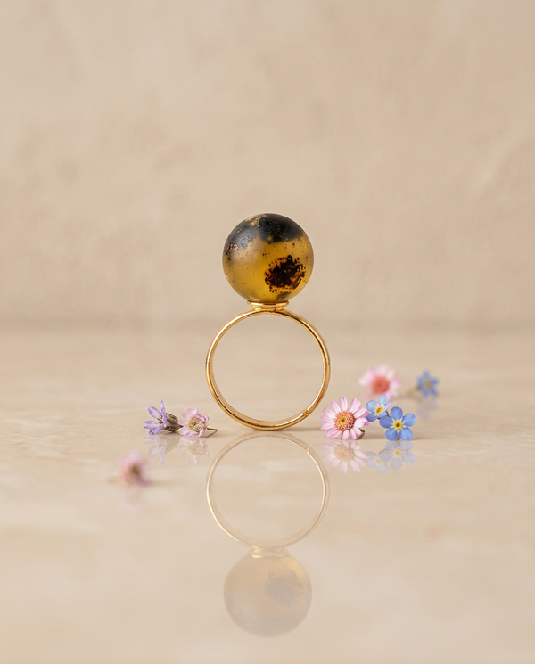 Amber ring, silver 925 "Uranus"