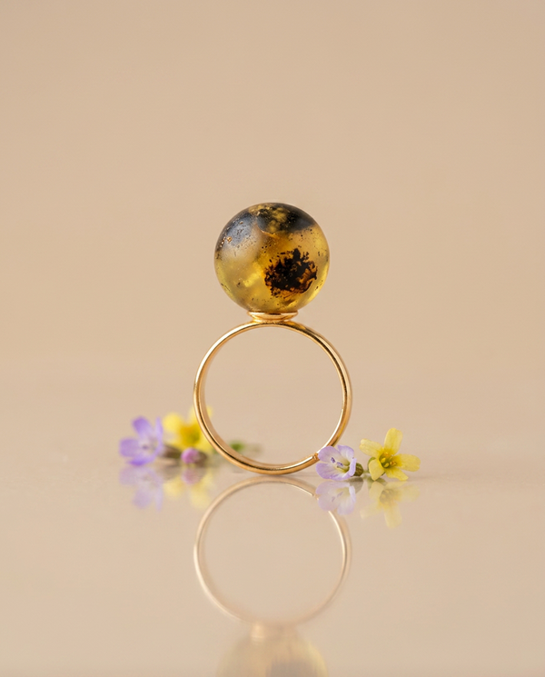 Amber ring, silver 925 "Uranus"