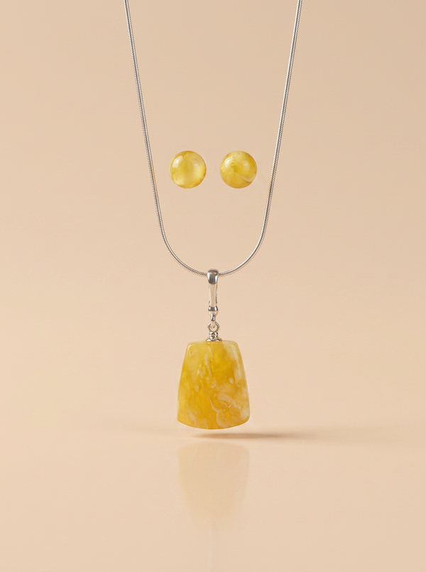 Shiny amber set, silver 925 "Royal cross"