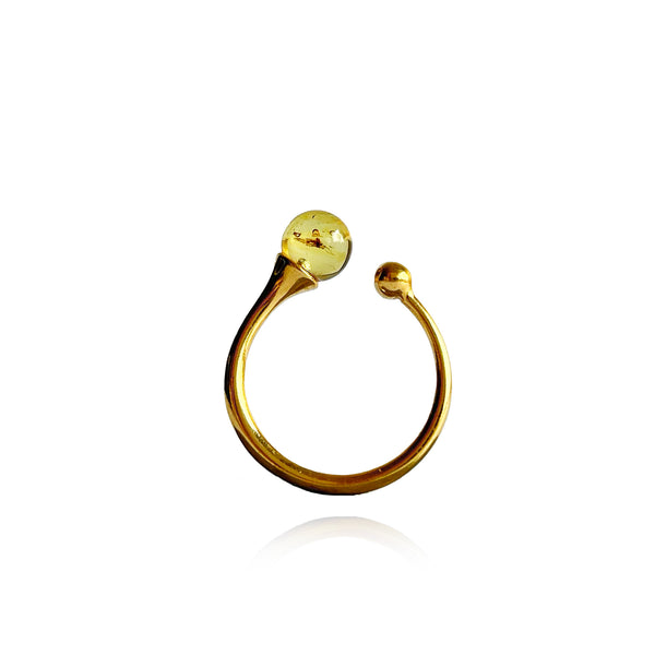 Gintaro žiedas su inkliuzu, auksuotas sidabras 925 "Lekiu pas tave"