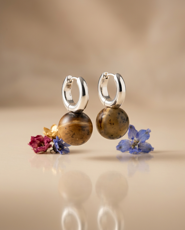 Amber earrings, silver 925 "Asteroids"