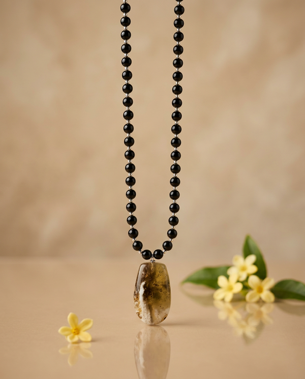 Amber necklace 51cm, gold-plated silver 925 "Bellum dandelion"