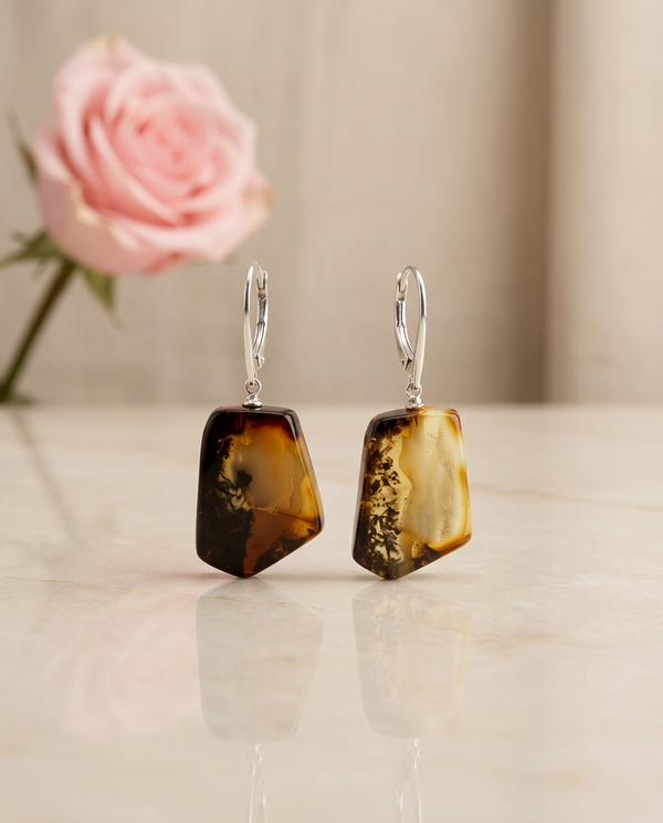 Gintaro auskarai, sidabras 925 "Rytas"