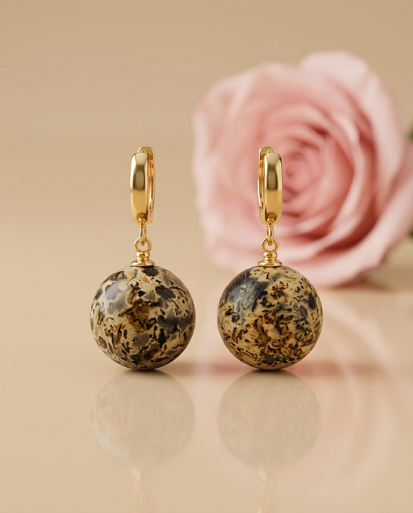 Amber earrings, gold-plated silver 925 "Cosmos Goddess"