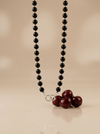 Black amber necklace 70cm, gold-plated silver 925 "Cherry Line"