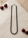 Black amber necklace 70cm, gold-plated silver 925 "Cherry Line"