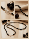 Black amber necklace 70cm, gold-plated silver 925 "Cherry Line"