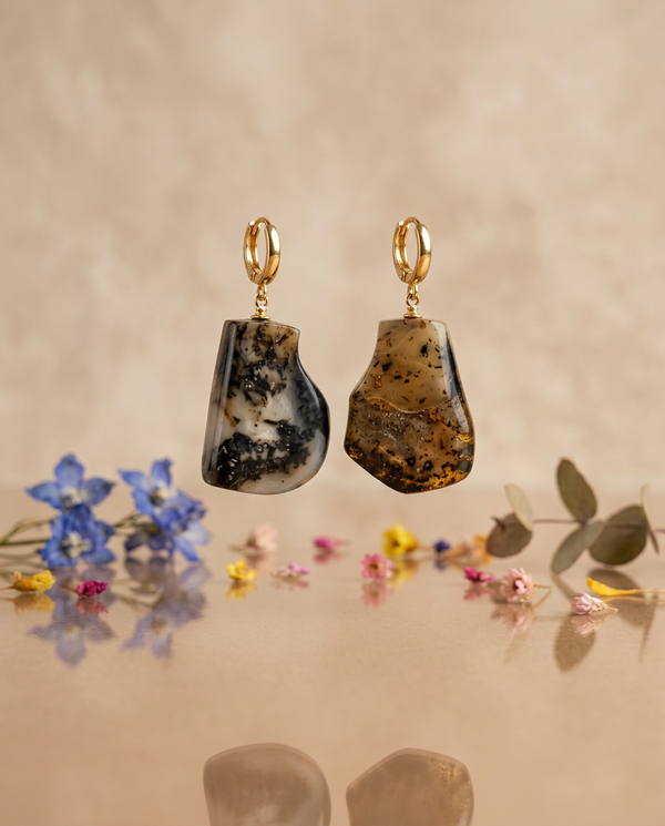 Amber earrings, gold-plated silver 925 "Poem"