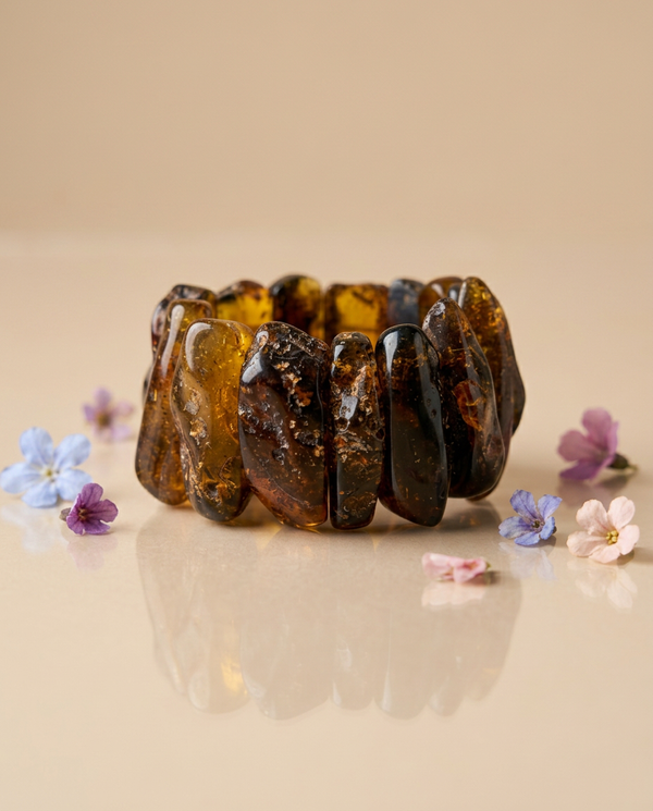 Matte amber bracelet "Black boulders"