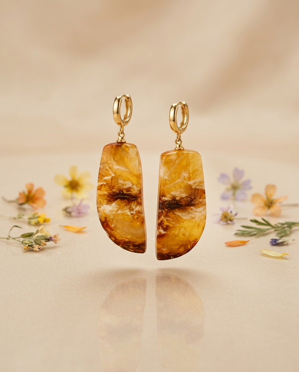 Amber earrings, gold-plated silver 925 "Landscape"