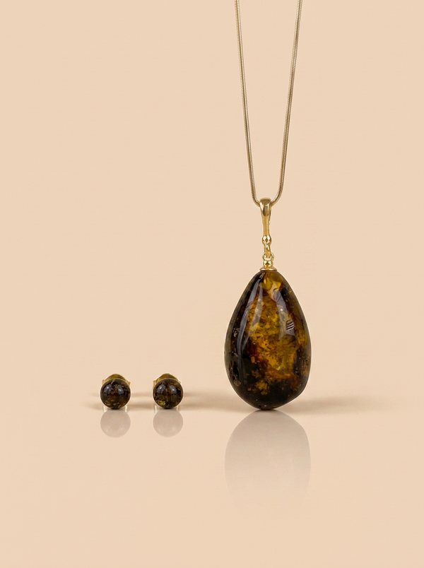 Shiny amber set, gold-plated silver 925 "Small world"