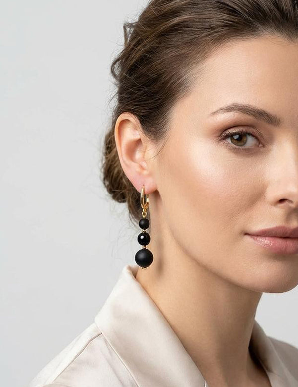 Gintaro auskarai, auksuotas sidabras 925 "Nakties ženklai"