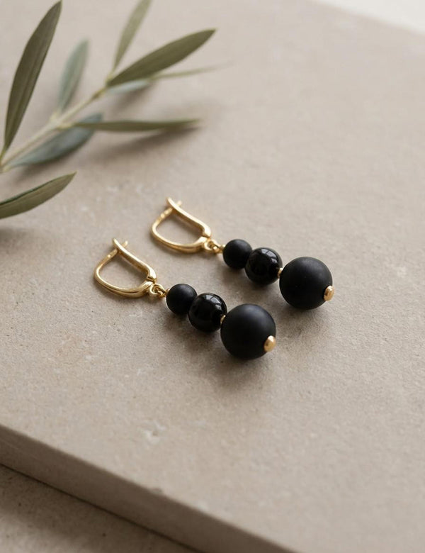 Gintaro auskarai, auksuotas sidabras 925 "Nakties ženklai"