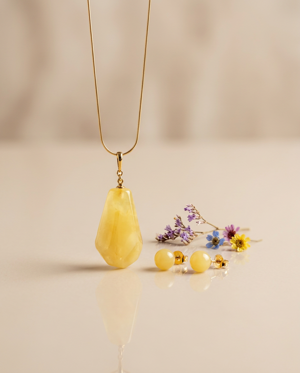 Shiny amber set, silver 925 "Poem"