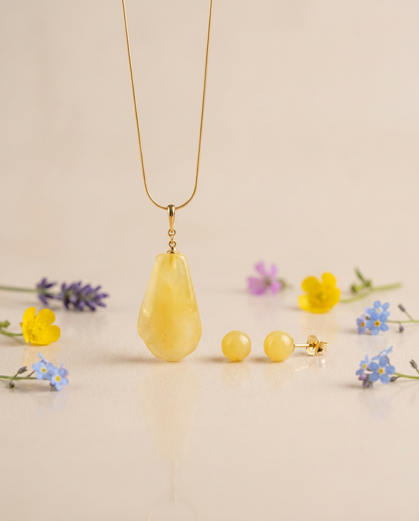 Shiny amber set, silver 925 "Poem"
