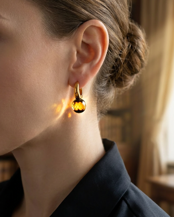 Faceted amber earrings, SILVER/GOLD-PLATED SILVER 925 "Stickers"