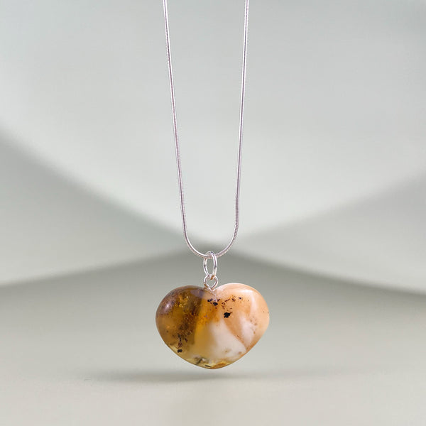 Amber heart, silver 925 "Date"