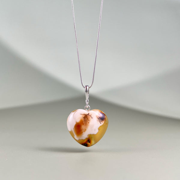 Amber heart, silver 925 "Love"