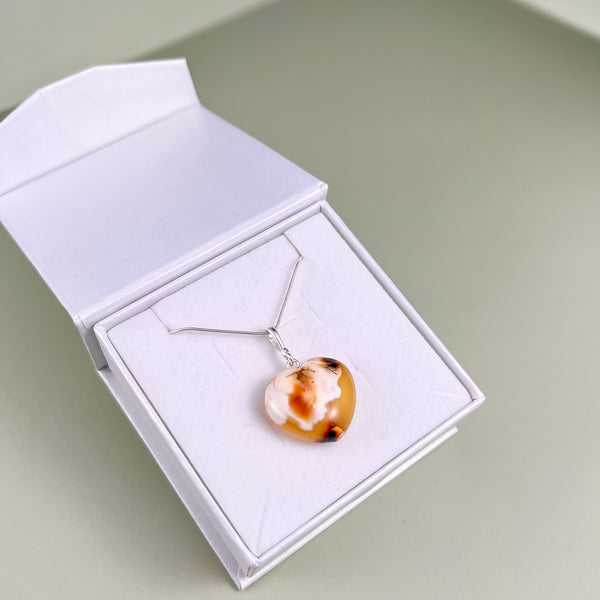 Amber heart, silver 925 "Love"