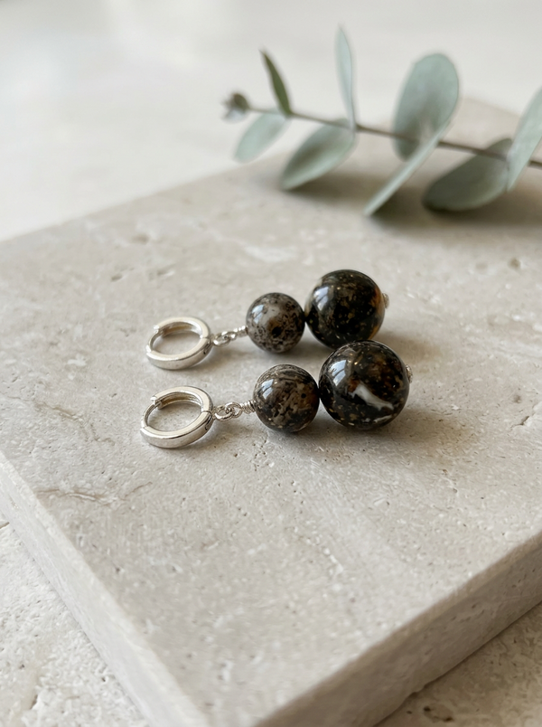 Gintaro auskarai, sidabras 925 "Amore"