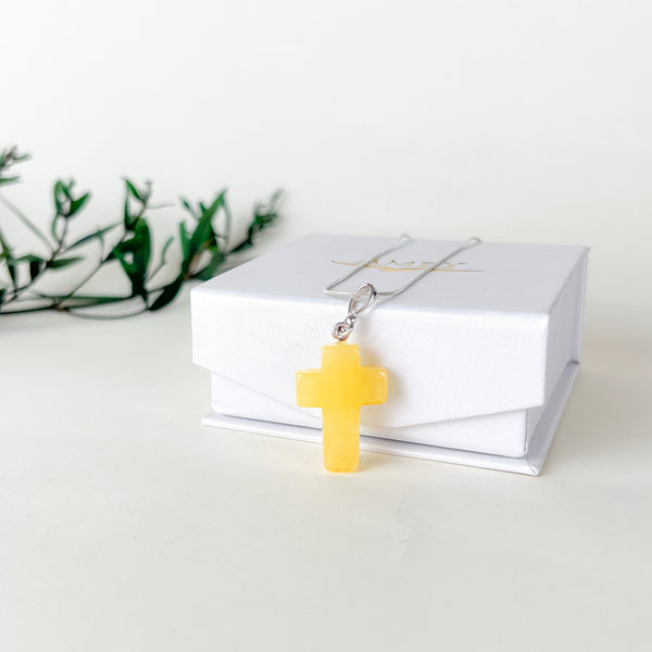 Geltonas gintaro kryželis , sidabras 925 "Tyla"