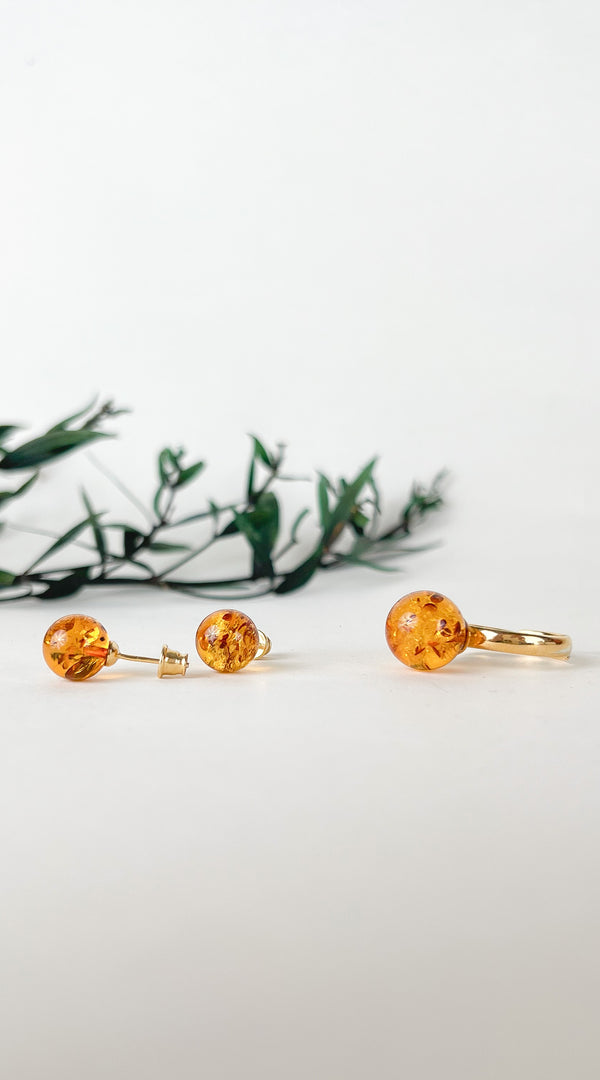 Gintaro rinkinys, auksuotas sidabras 925 "Saldus medus"