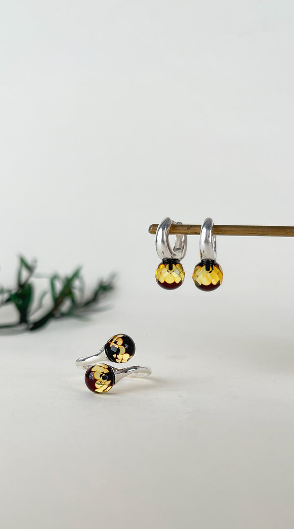 Gintaro rinkinys, sidabras 925 "Faceto rinkinys"