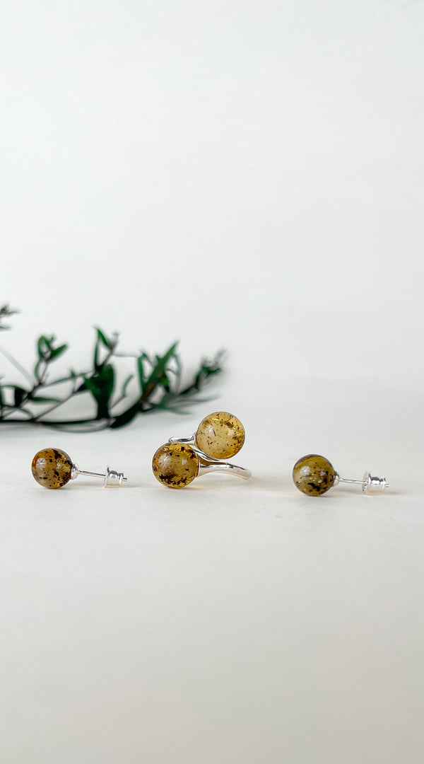 Gintaro rinkinys, sidabras 925 "Miškas"