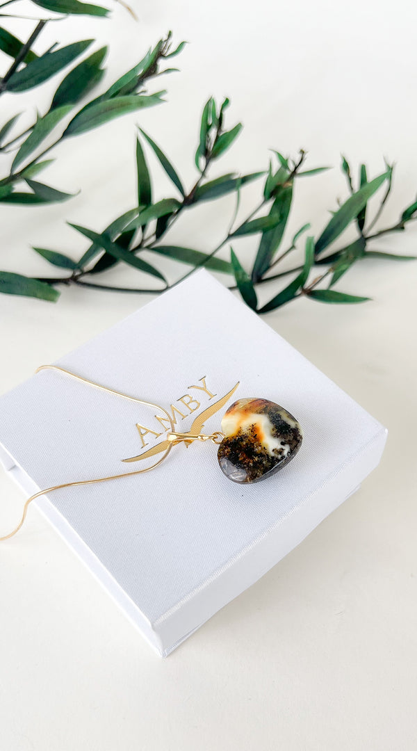 Gintaro širdis, auksuotas sidabras 925 "Rami širdis"