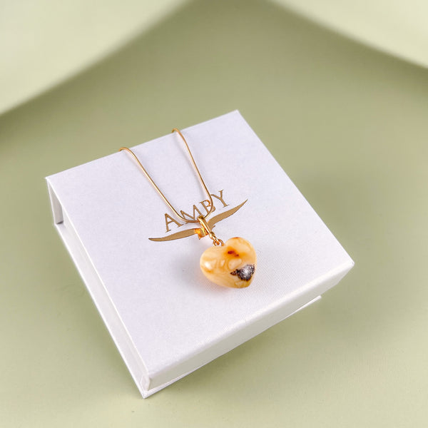 Gintaro širdis, auksuotas sidabras 925 "Spalvota meilė"