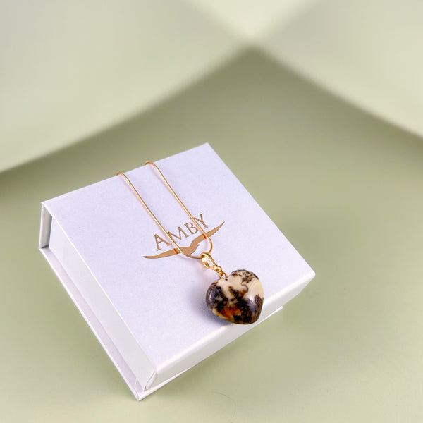 Gintaro širdis, auksuotas sidabras 925 "Kupina nuotykių"