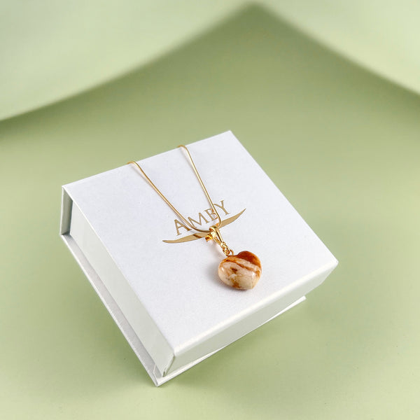 Gintaro širdis, auksuotas sidabras 925 "Mini karamelė"