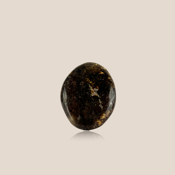 Juodas gintaro žiedas, auksuotas sidabras 925 "Sala"
