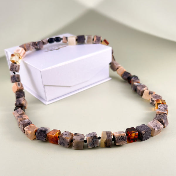 Amber necklace 53cm "Multicolored cube"