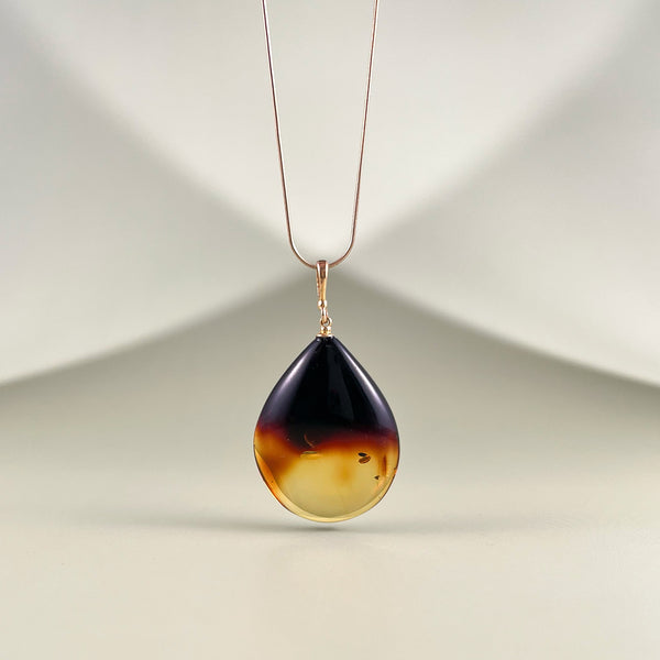 Gintarinis pakabukas, auksuotas sidabras 925 "Cherry Lašelis"