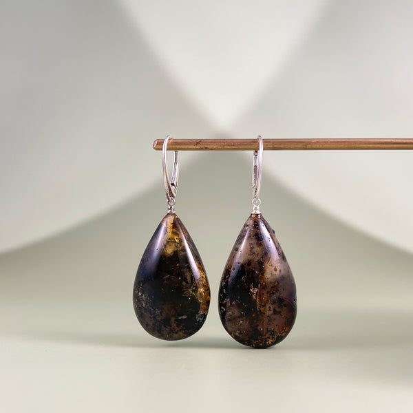 Gintariniai auskarai, sidabras 925 "Black drops"