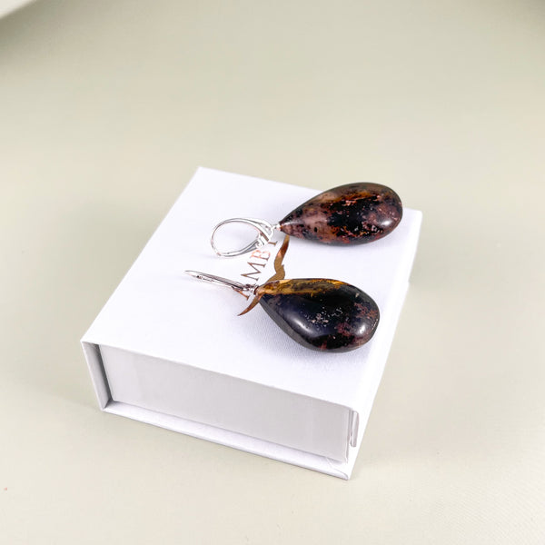 Gintariniai auskarai, sidabras 925 "Black drops"