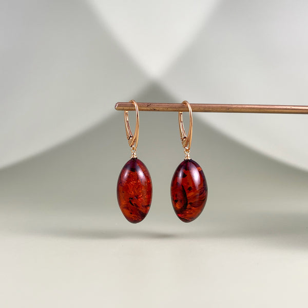 Gintariniai auskarai, auksuotas sidabras 925 "Vyšnios slyvelės"