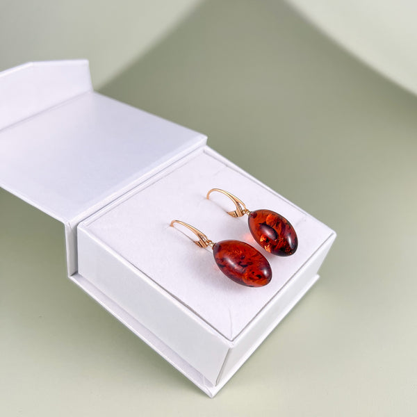 Gintariniai auskarai, auksuotas sidabras 925 "Vyšnios slyvelės"