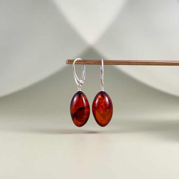 Gintariniai auskarai, sidabras 925 "Vyšnios slyvelės"