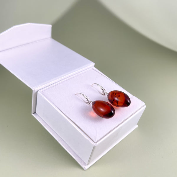 Gintariniai auskarai, sidabras 925 "Vyšnios slyvelės"