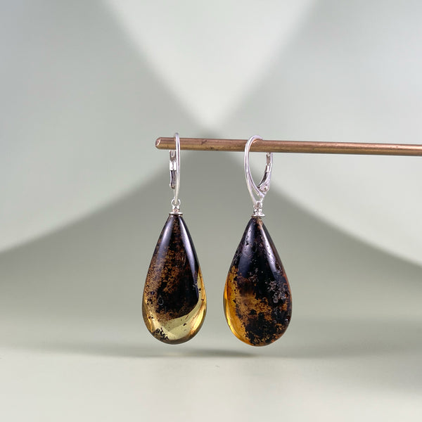 Gintariniai auskarai, sidabras 925 "Paslaptis"