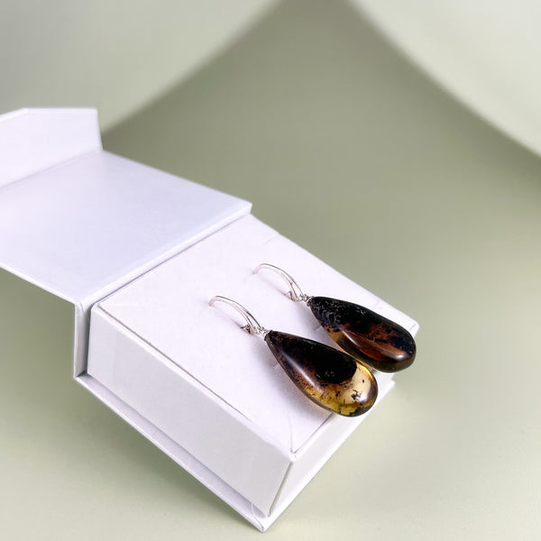 Gintariniai auskarai, sidabras 925 "Paslaptis"