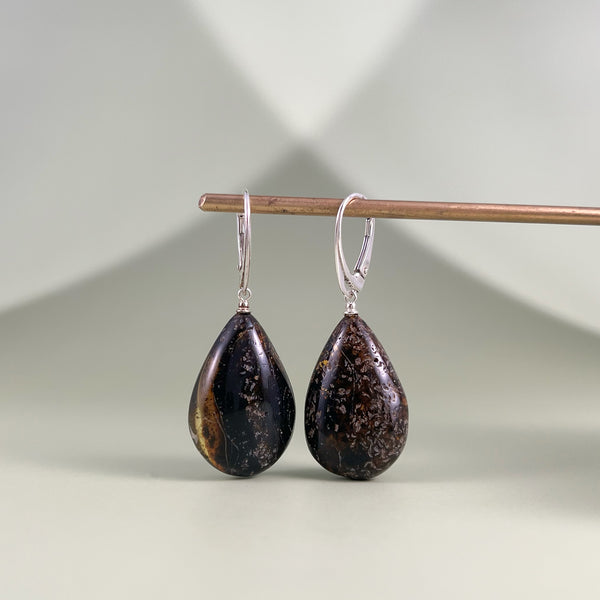 Gintariniai auskarai, sidabras 925 "Elagancija"