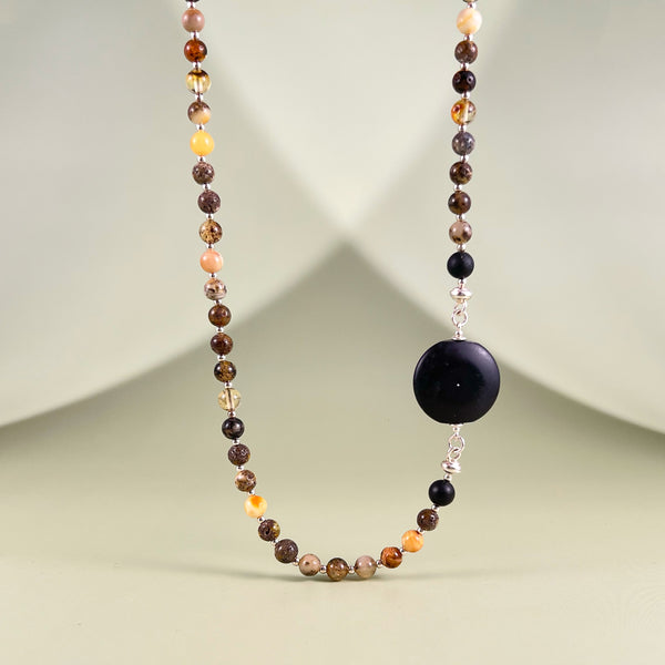 Spalvotas gintaro vėrinys 62cm, sidabras 925 "Spalvų akcentas"