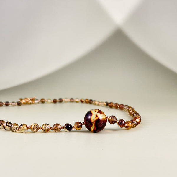 Žalias gintaro vėrinys 54cm, auksuotas sidabras 925 "Smaragdas"