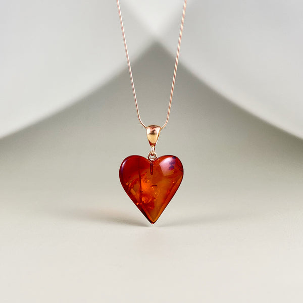 Gintaro širdis, auksuotas sidabras 925 "Mylimoji"