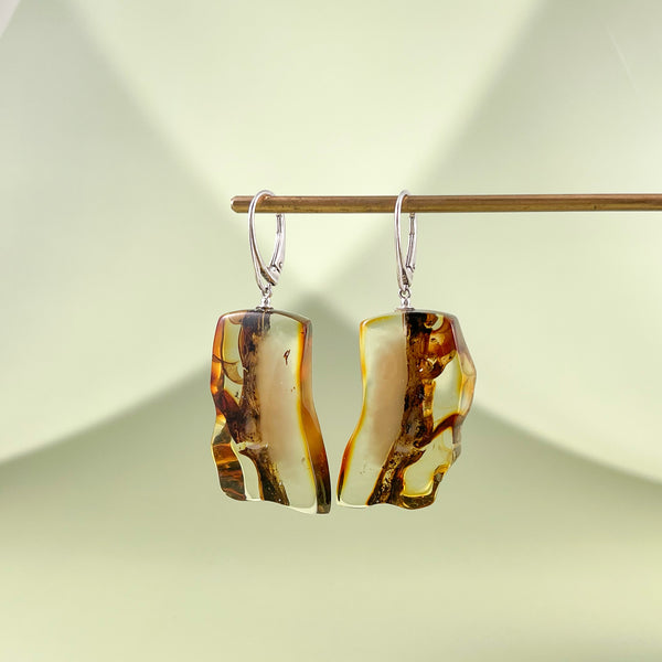 Gintaro auskarai, sidabras 925 "Medžio atspindys"