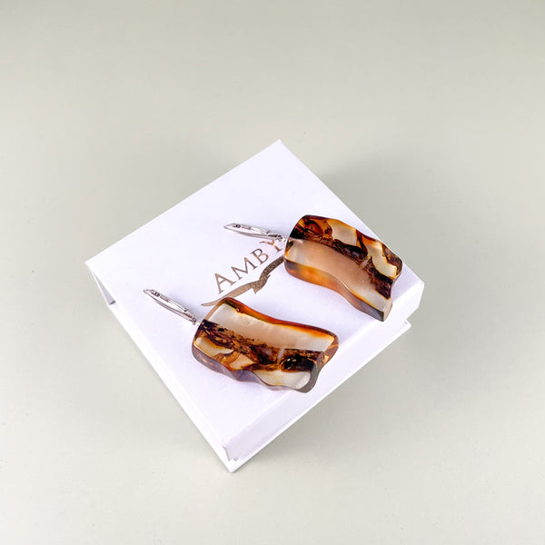 Gintaro auskarai, sidabras 925 "Medžio atspindys"